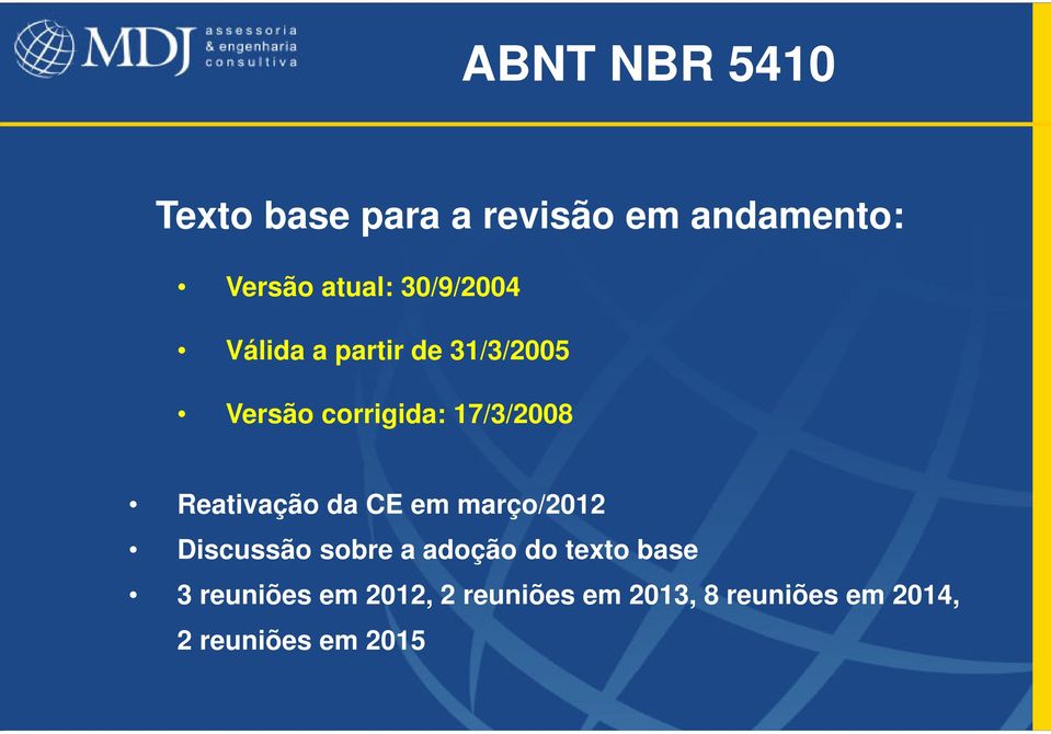 Reativação da CE em março/2012 Discussão sobre a adoção do texto base