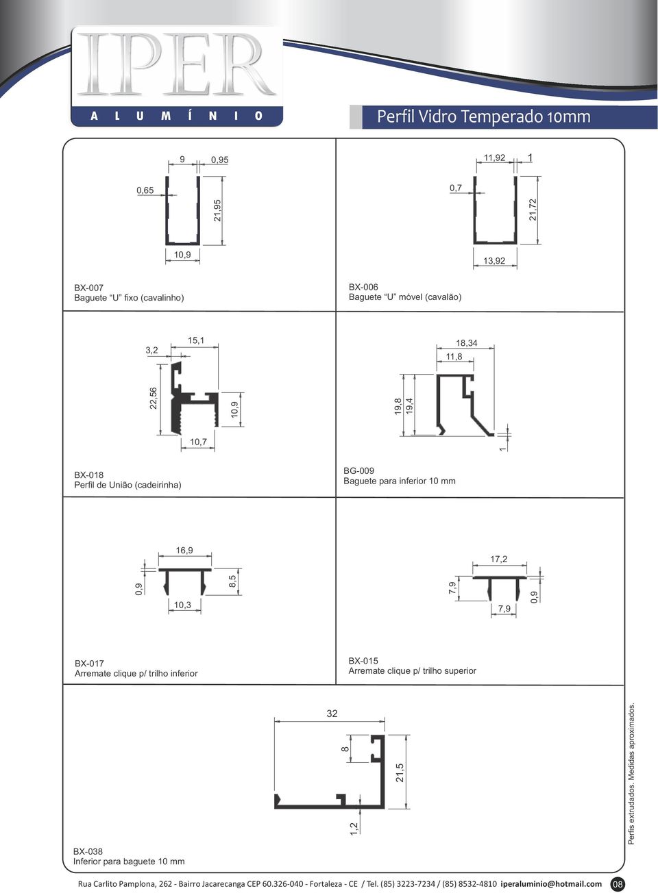 (cadeirinha) BG-009 Baguete para inferior 0 mm 6,9 7,2 0,3 8,5 7,9 7,9 BX-07 Arremate clique