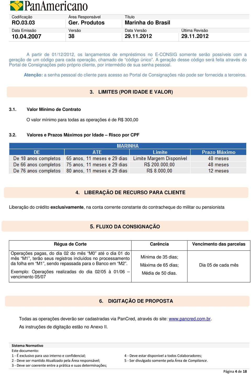 Atenção: a senha pessoal do cliente para acesso ao Portal de Consignações não pode ser fornecida a terceiros. 3. LIMITES (POR IDADE E VALOR) 3.1.