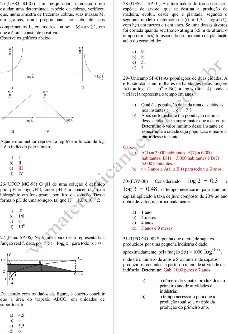 M a L, em 8-(UFSCar SP-0) A altura média do tronco de certa espécie de árvore, que se destina à produção de madeira, evolui, desde que é plantada, segundo o seguinte modelo matemático: h(t) =,5 +