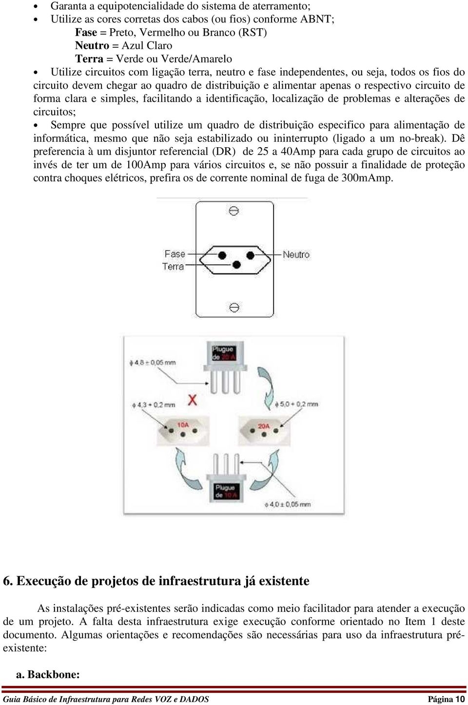 forma clara e simples, facilitando a identificação, localização de problemas e alterações de circuitos; Sempre que possível utilize um quadro de distribuição especifico para alimentação de