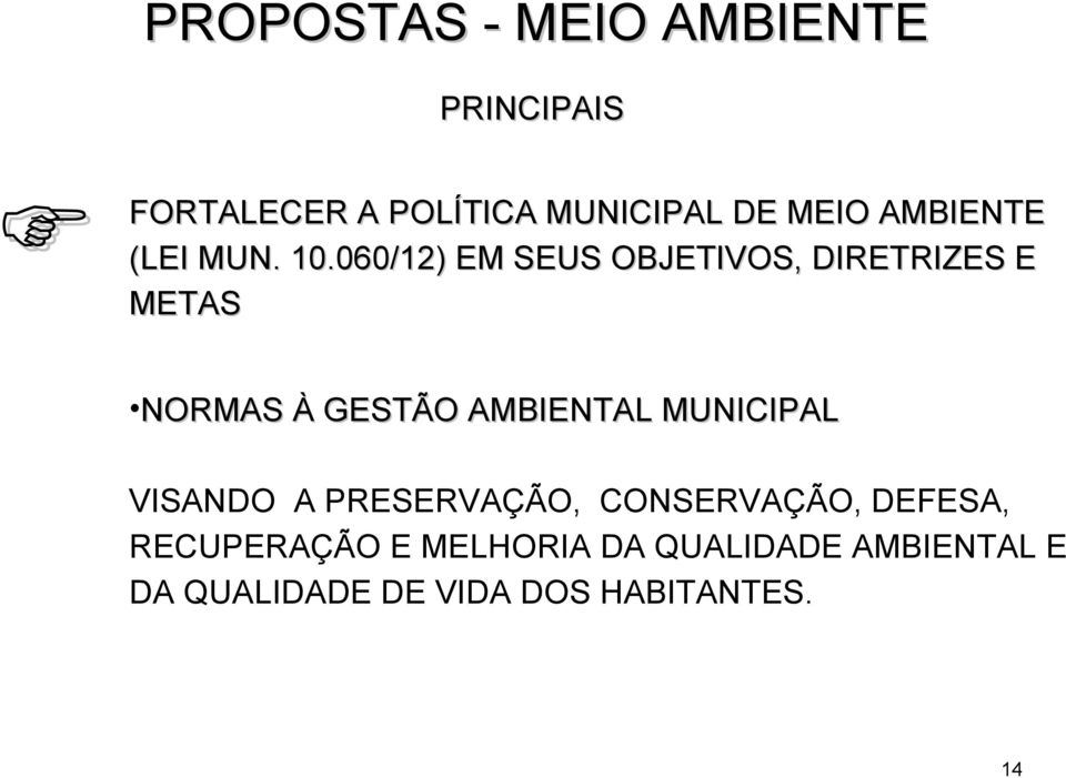 060/12) EM SEUS OBJETIVOS, DIRETRIZES E METAS NORMAS À GESTÃO AMBIENTAL