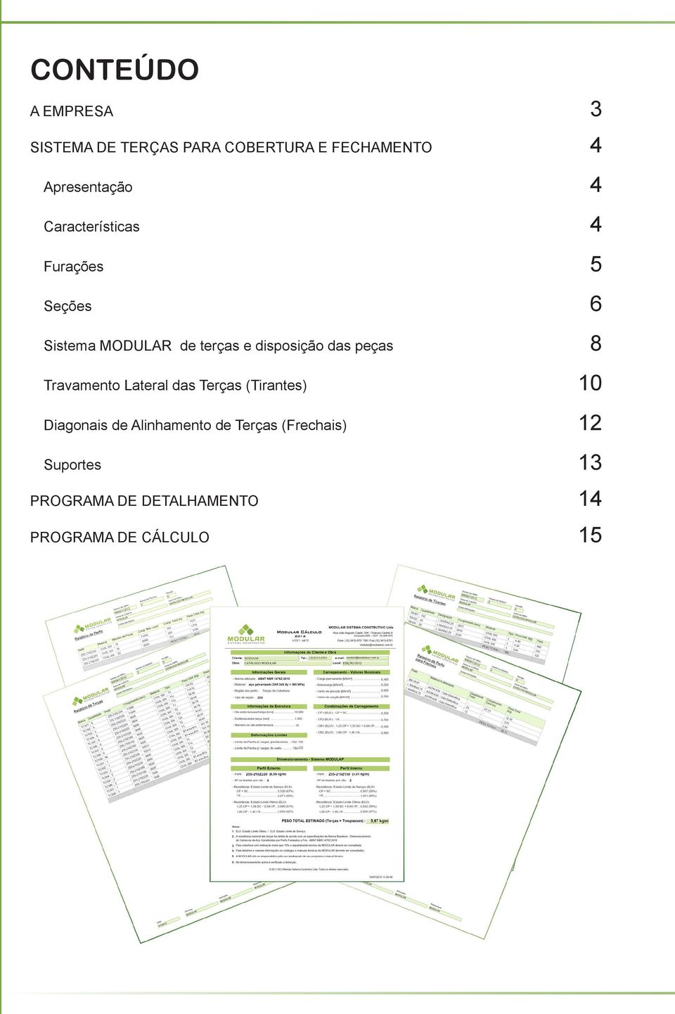 das peças 8 Travamento Lateral das Terças (Tirantes) 10 Diagonais de Alinhamento