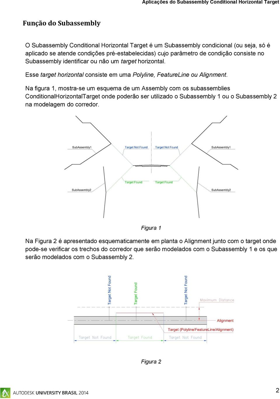 Na figura 1, mostra-se um esquema de um Assembly com os subassemblies ConditionalHorizontalTarget onde poderão ser utilizado o Subassembly 1 ou o Subassembly 2 na modelagem do corredor.