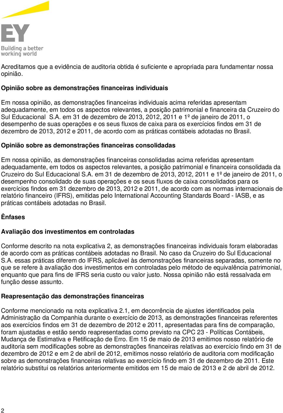 patrimonial e financeira da Cruzeiro do Sul Educacional S.A.