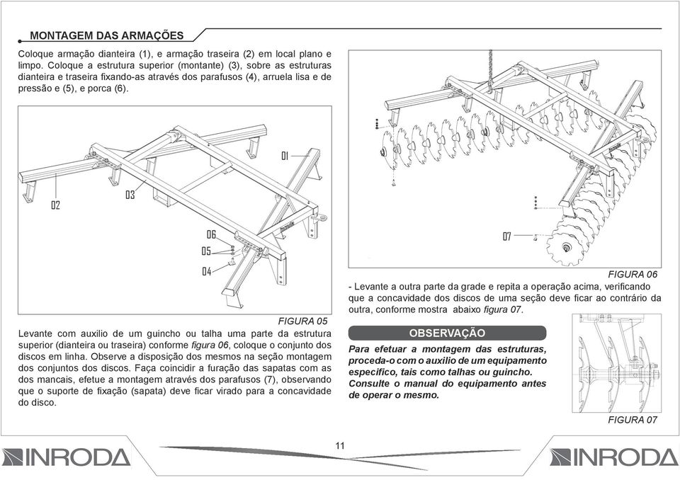 01 02 03 06 07 05 04 FIGURA 06 - Levante a outra parte da grade e repita a operação acima, verificando que a concavidade dos discos de uma seção deve ficar ao contrário da outra, conforme mostra