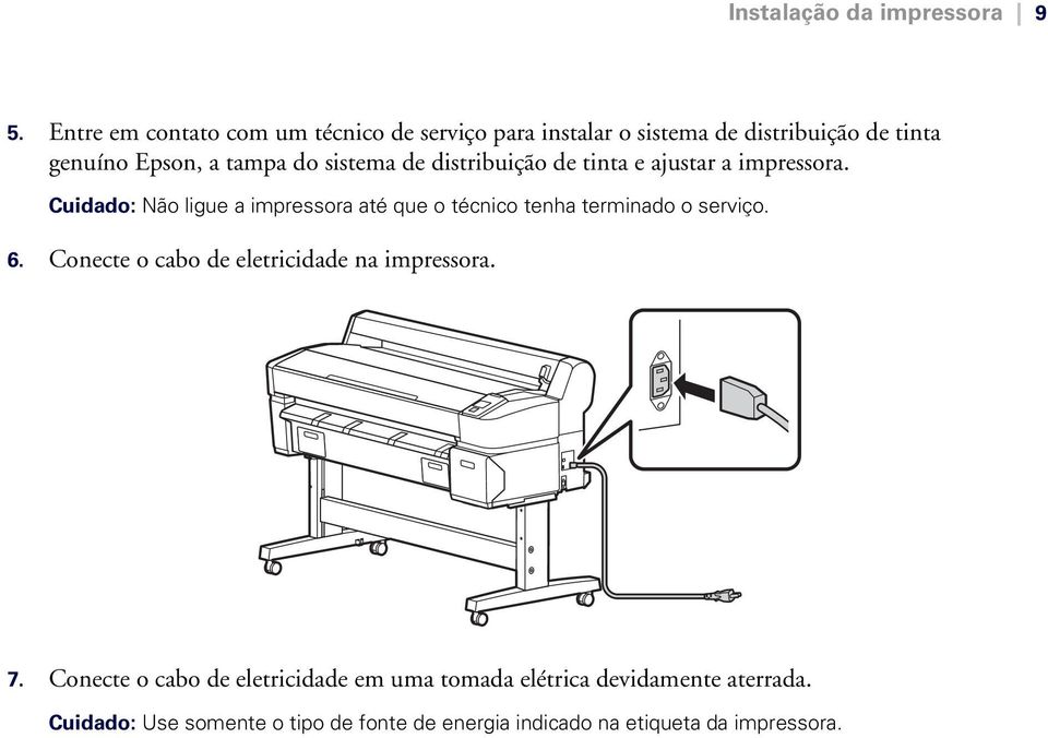 sistema de distribuição de tinta e ajustar a impressora.