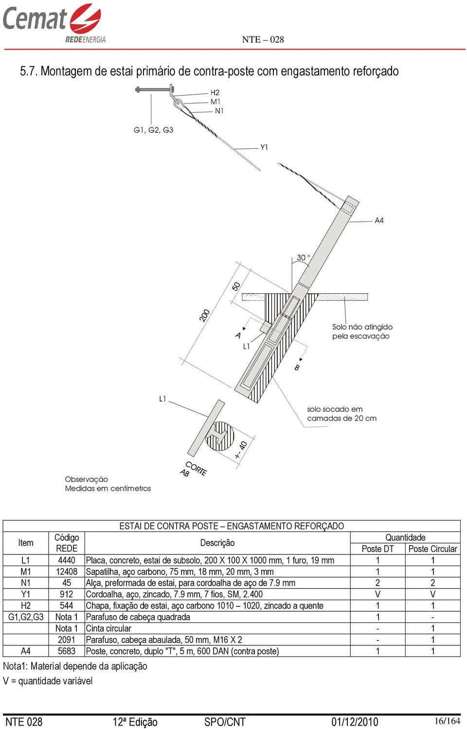 20 mm, 3 mm 1 1 N1 45 Alça, preformada de estai, para cordoalha de aço de 7.9 mm 2 2 Y1 912 Cordoalha, aço, zincado, 7.9 mm, 7 fios, SM, 2.