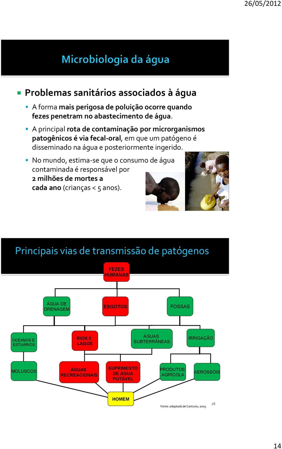 No mundo, estima-se que o consumo de água contaminada é responsável por 2 milhões de mortes a cada ano (crianças < 5 anos).