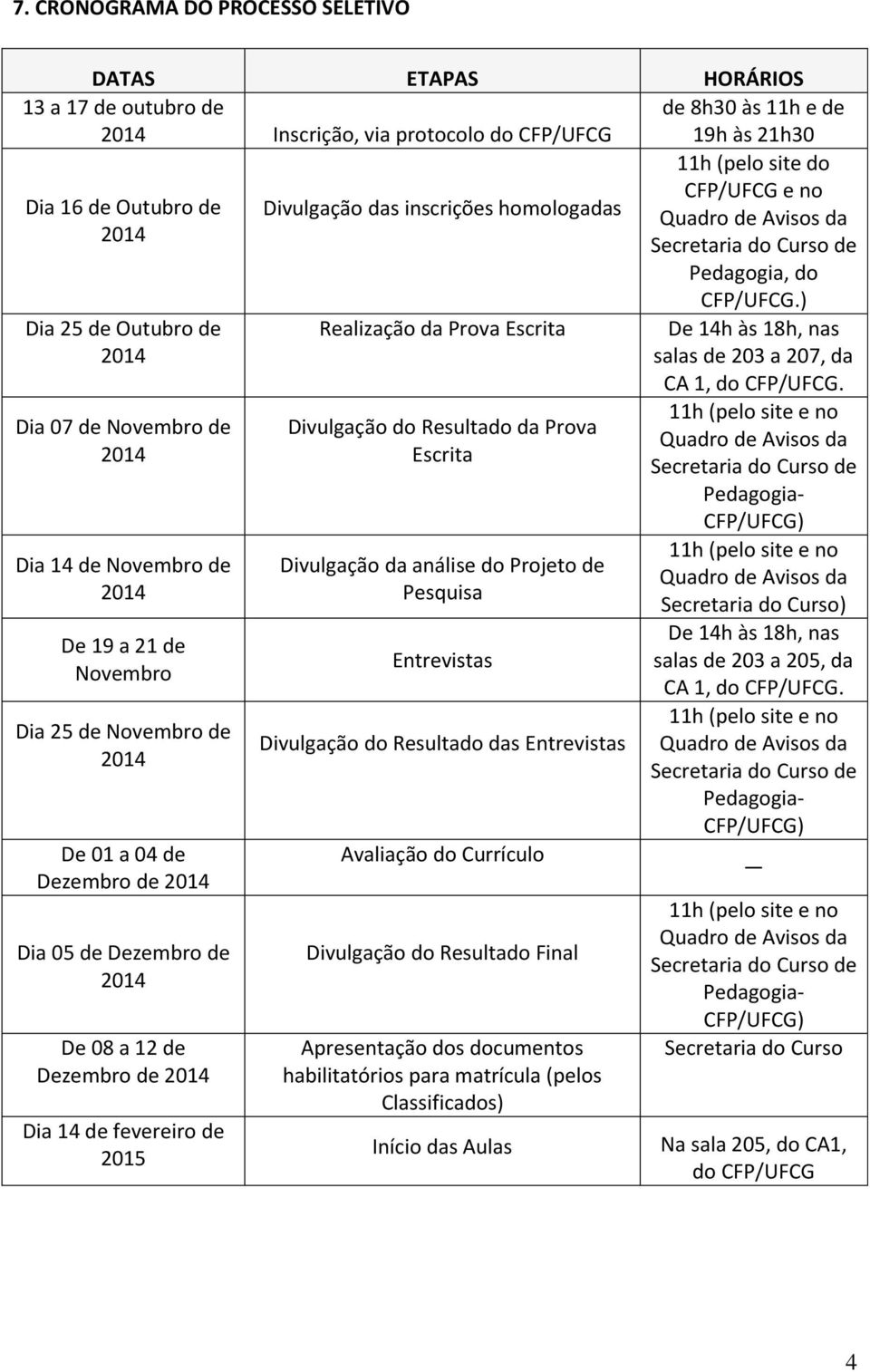 ) Dia 25 de Outubro de Dia 07 de Novembro de Dia 14 de Novembro de De 19 a 21 de Novembro Dia 25 de Novembro de De 01 a 04 de Dezembro de Dia 05 de Dezembro de De 08 a 12 de Dezembro de Dia 14 de