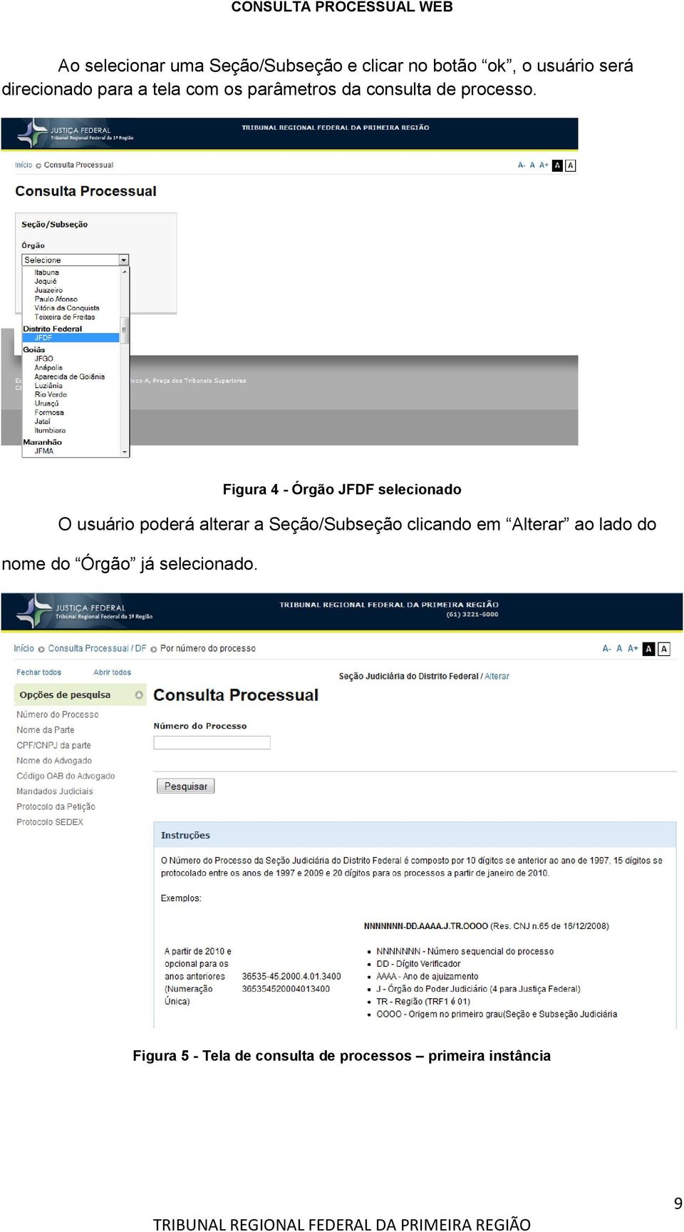 Figura 4 - Órgão JFDF selecionado O usuário poderá alterar a Seção/Subseção