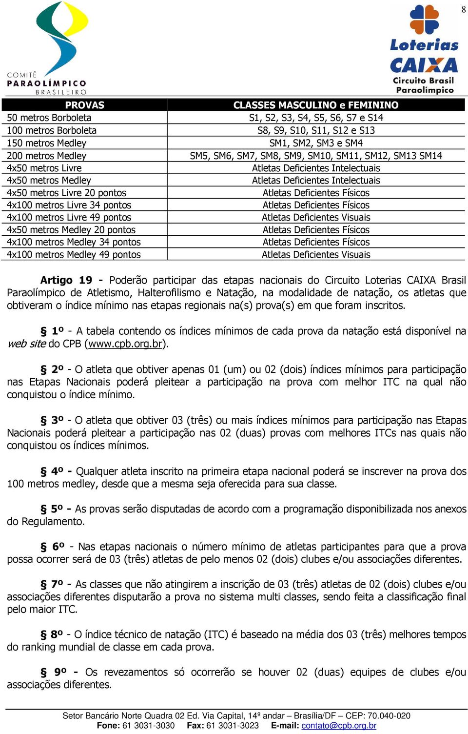 Deficientes Físicos 4x100 metros Livre 34 pontos Atletas Deficientes Físicos 4x100 metros Livre 49 pontos Atletas Deficientes Visuais 4x50 metros Medley 20 pontos Atletas Deficientes Físicos 4x100