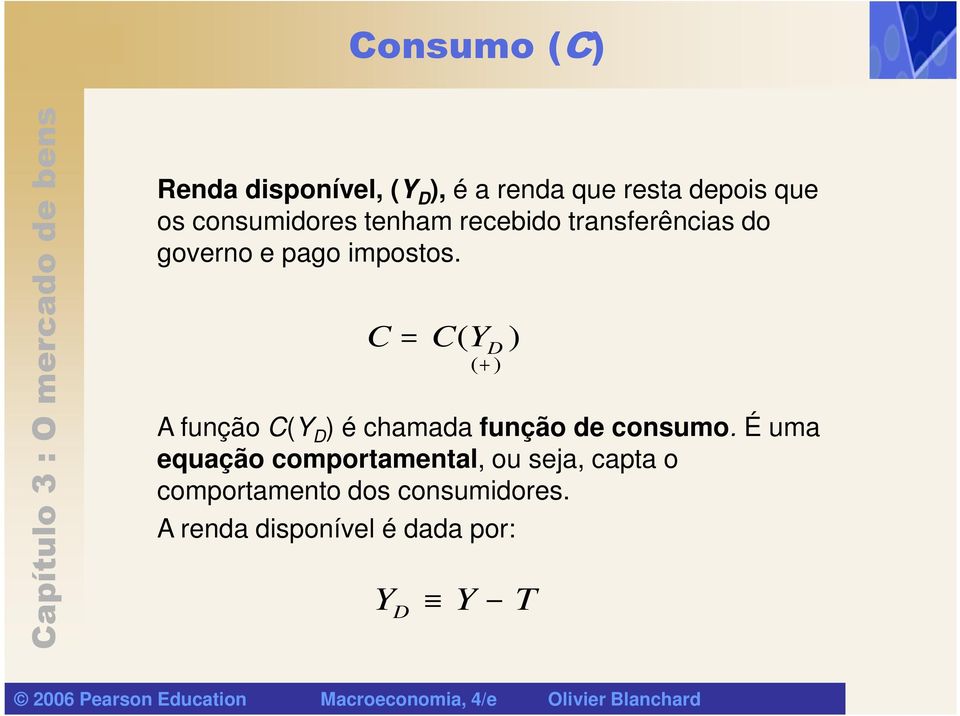 C = C( Y D ) ( + ) A função C(Y D ) é chamada função de consumo.