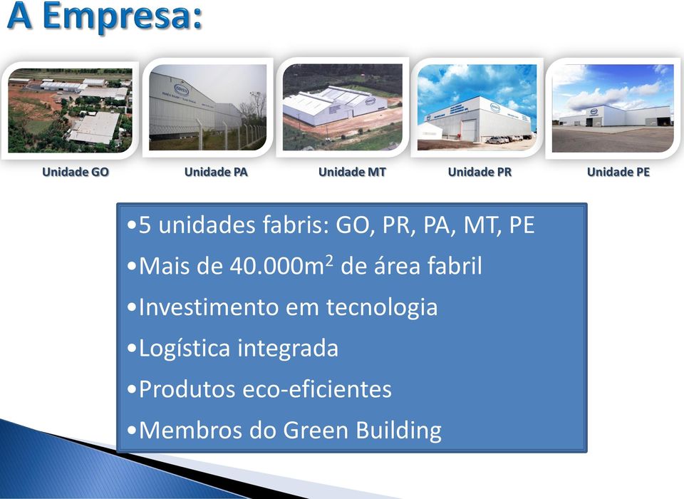 000m 2 de área fabril Investimento em tecnologia