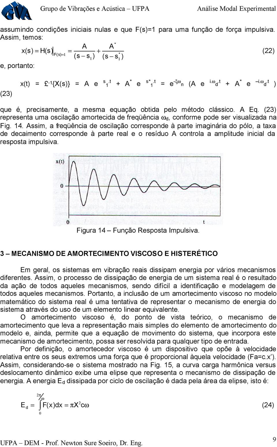 (3 epesenta uma oscilação amotecida de feqüência d, confome pode se visualizada na Fig. 4.