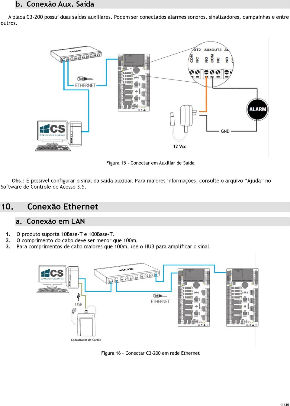 Para maiores informações, consulte o arquivo Ajuda no Software de Controle de Acesso 3.5. 10. Conexão Ethernet a. Conexão em LAN 1.