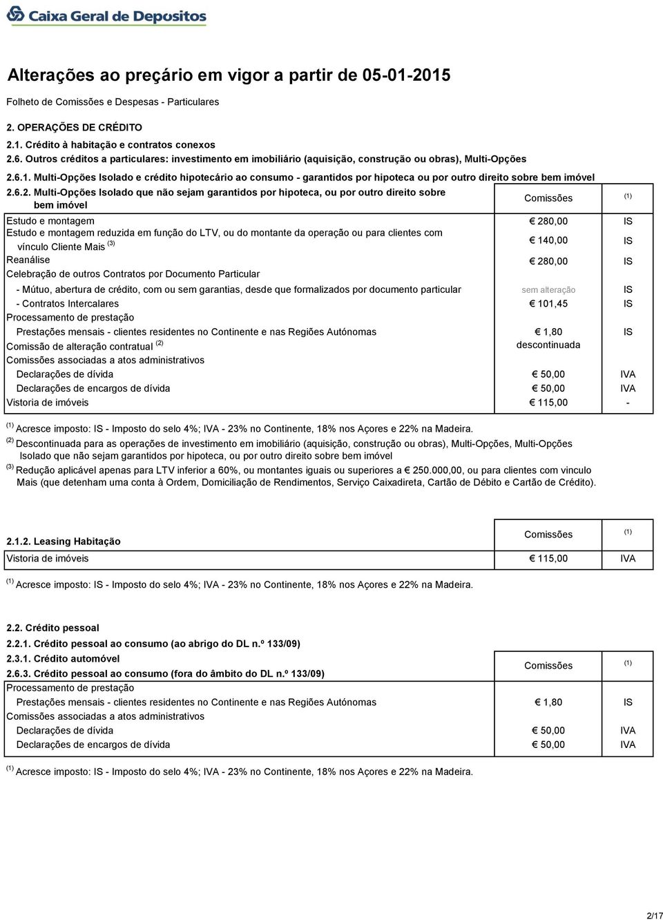 Multi-Opções Isolado e crédito hipotecário ao consumo - garantidos por hipoteca ou por outro direito sobre bem imóvel 2.