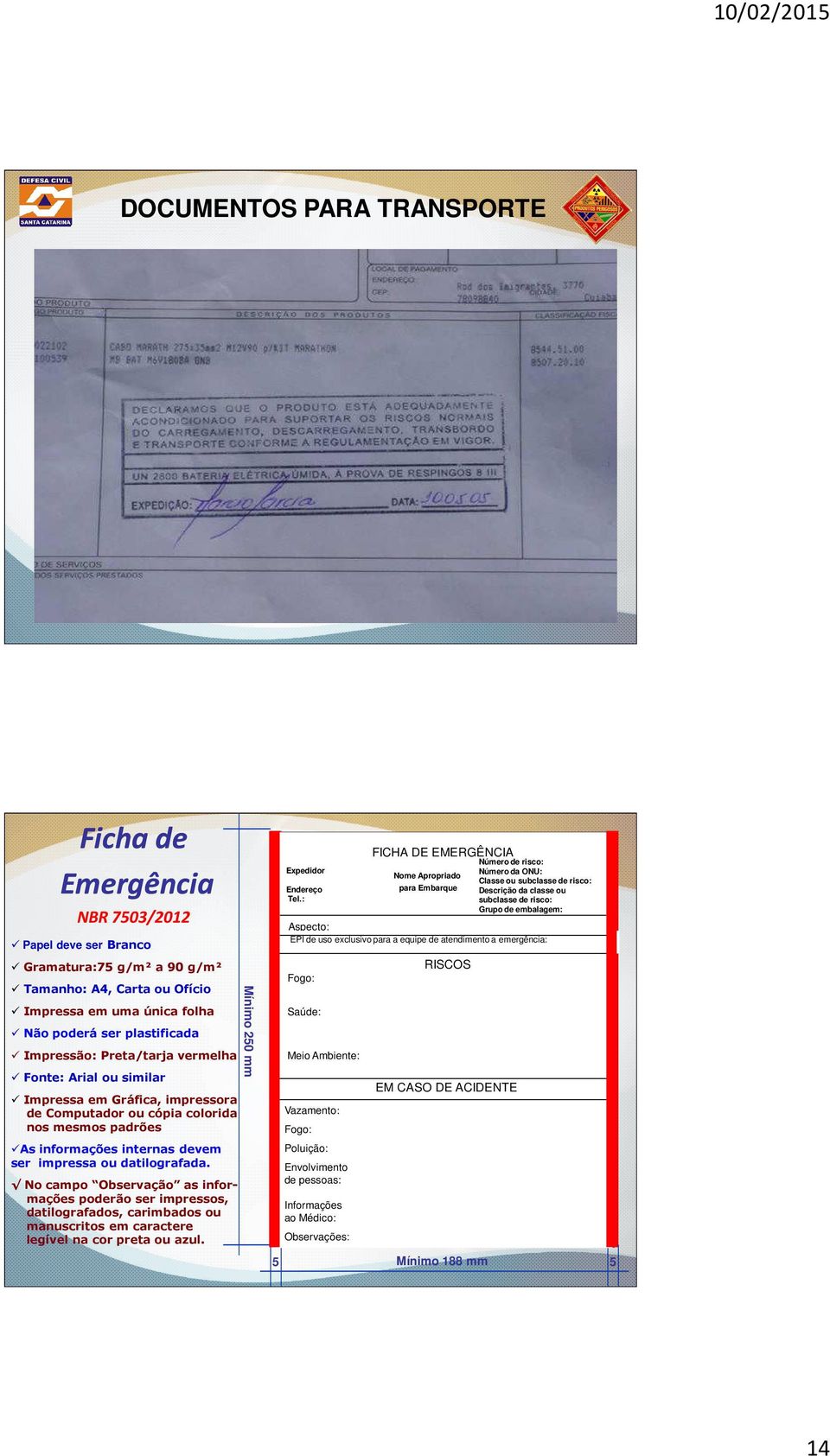 No campo Observação as informações poderão ser impressos, datilografados, carimbados ou manuscritos em caractere legível na cor preta ou azul. Mínimo 250 mm Expedidor Endereço Tel.