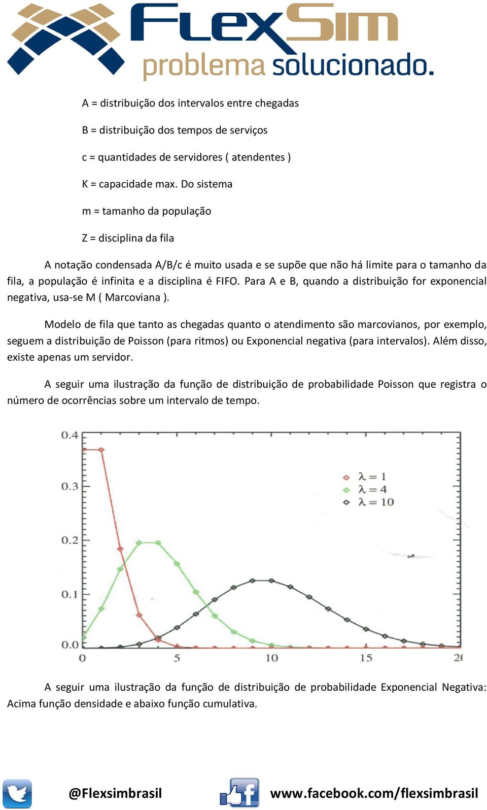 Para A e B, quando a distribuição for exponencial negativa, usa-se M ( Marcoviana ).