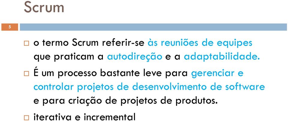 É um processo bastante leve para gerenciar e controlar projetos