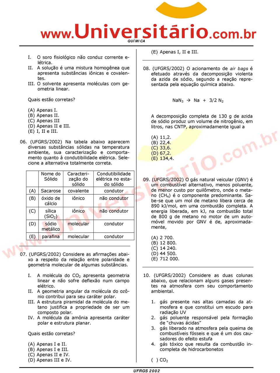 (UFGRS/2002) Na tabela abaixo aparecem diversas substâncias sólidas na temperatura ambiente, sua caracterização e comportamento quanto à condutibilidade elétrica.