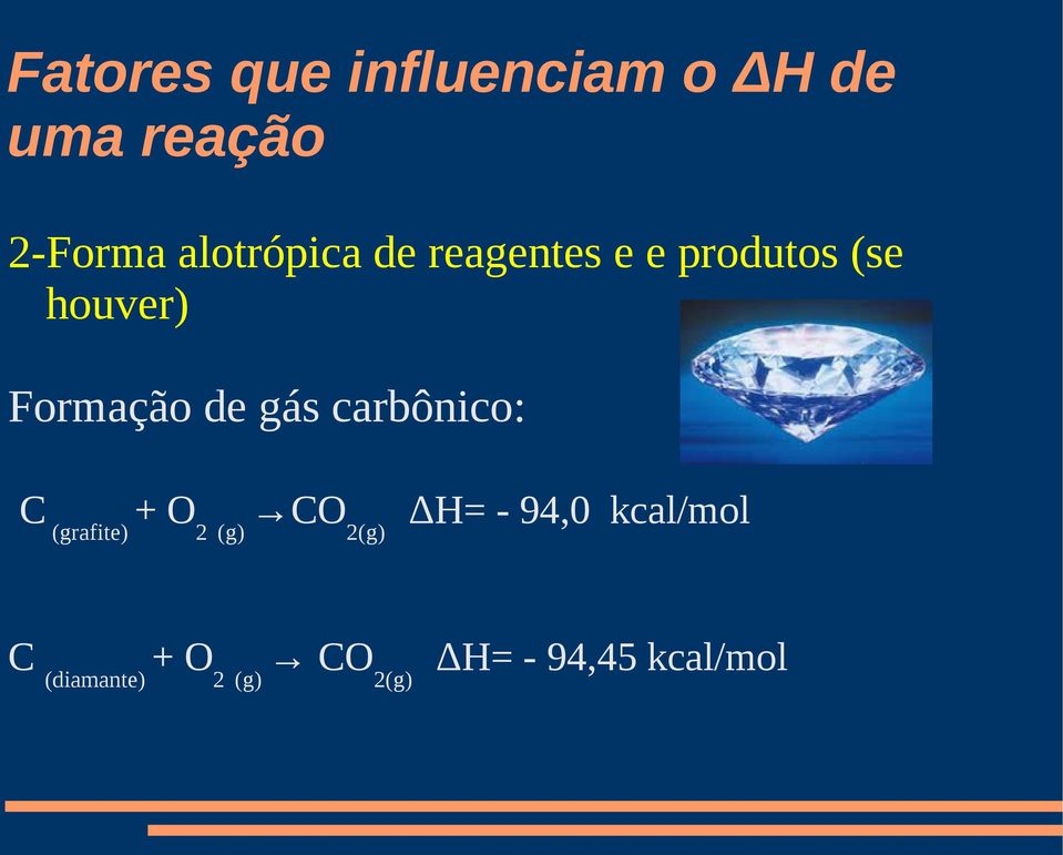 Formação de gás carbônico: C (grafite) + O2 (g) CO2(g)