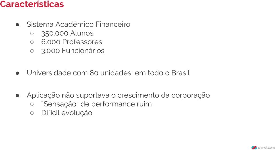 000 Funcionários Universidade com 80 unidades em todo o