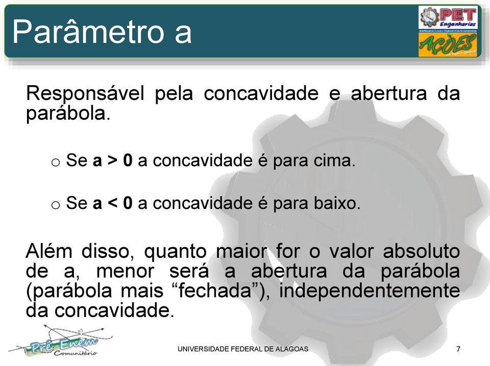 Além disso, quanto maior for o valor absoluto de a, menor será a abertura da