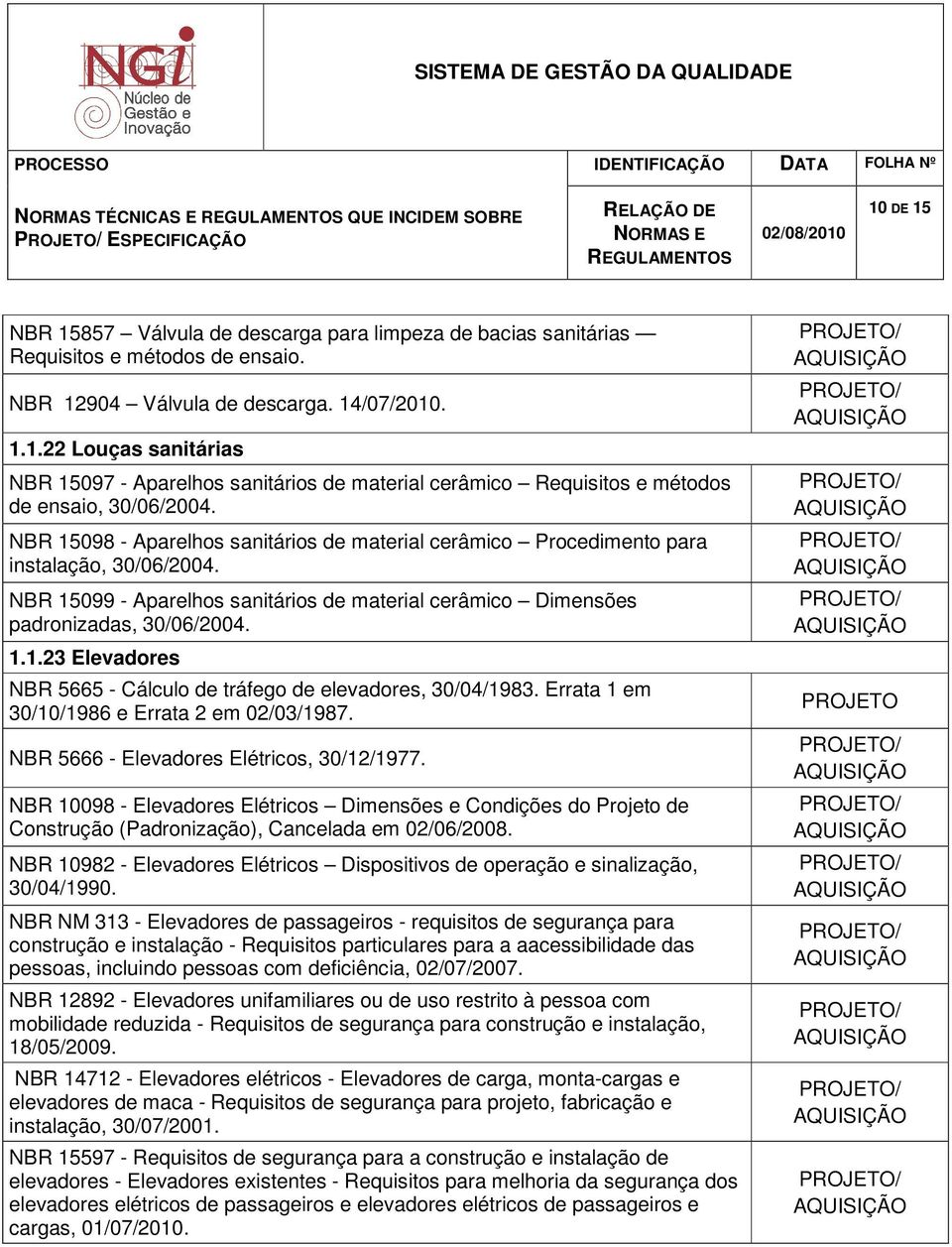 Errata 1 em 30/10/1986 e Errata 2 em 02/03/1987. NBR 5666 - Elevadores Elétricos, 30/12/1977.