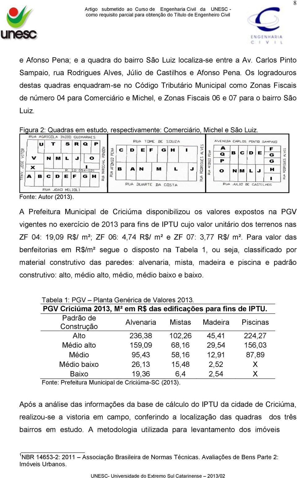 Figura 2: Quadras em estudo, respectivamente: Comerciário, Michel e São Luiz. Fonte: Autor (2013).