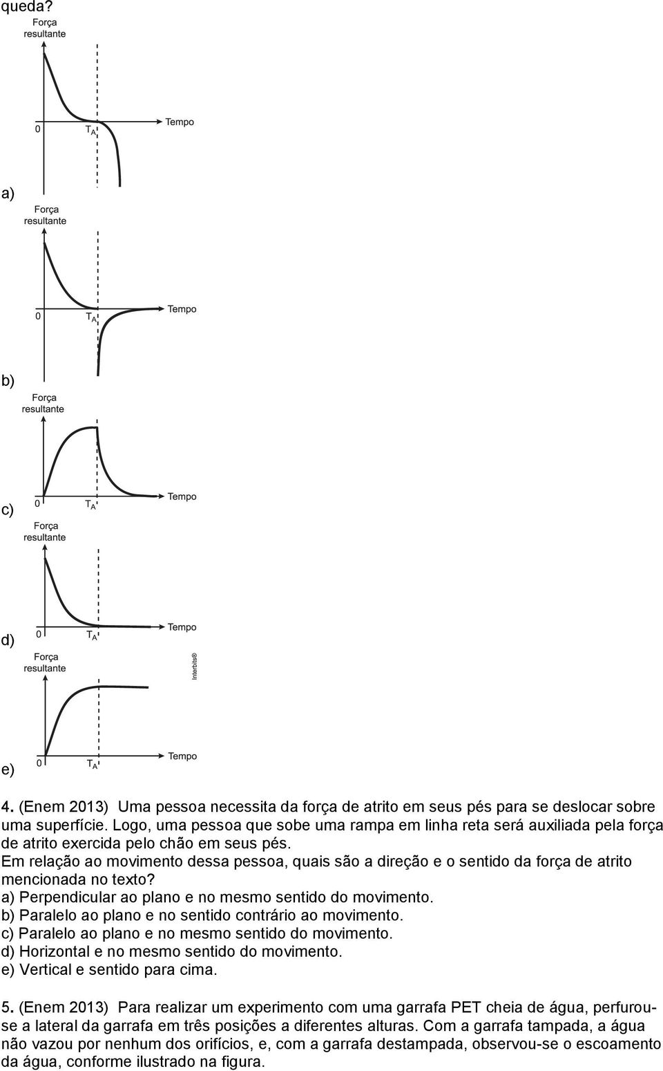 Em relação ao movimento dessa pessoa, quais são a direção e o sentido da força de atrito mencionada no texto? a) Perpendicular ao plano e no mesmo sentido do movimento.