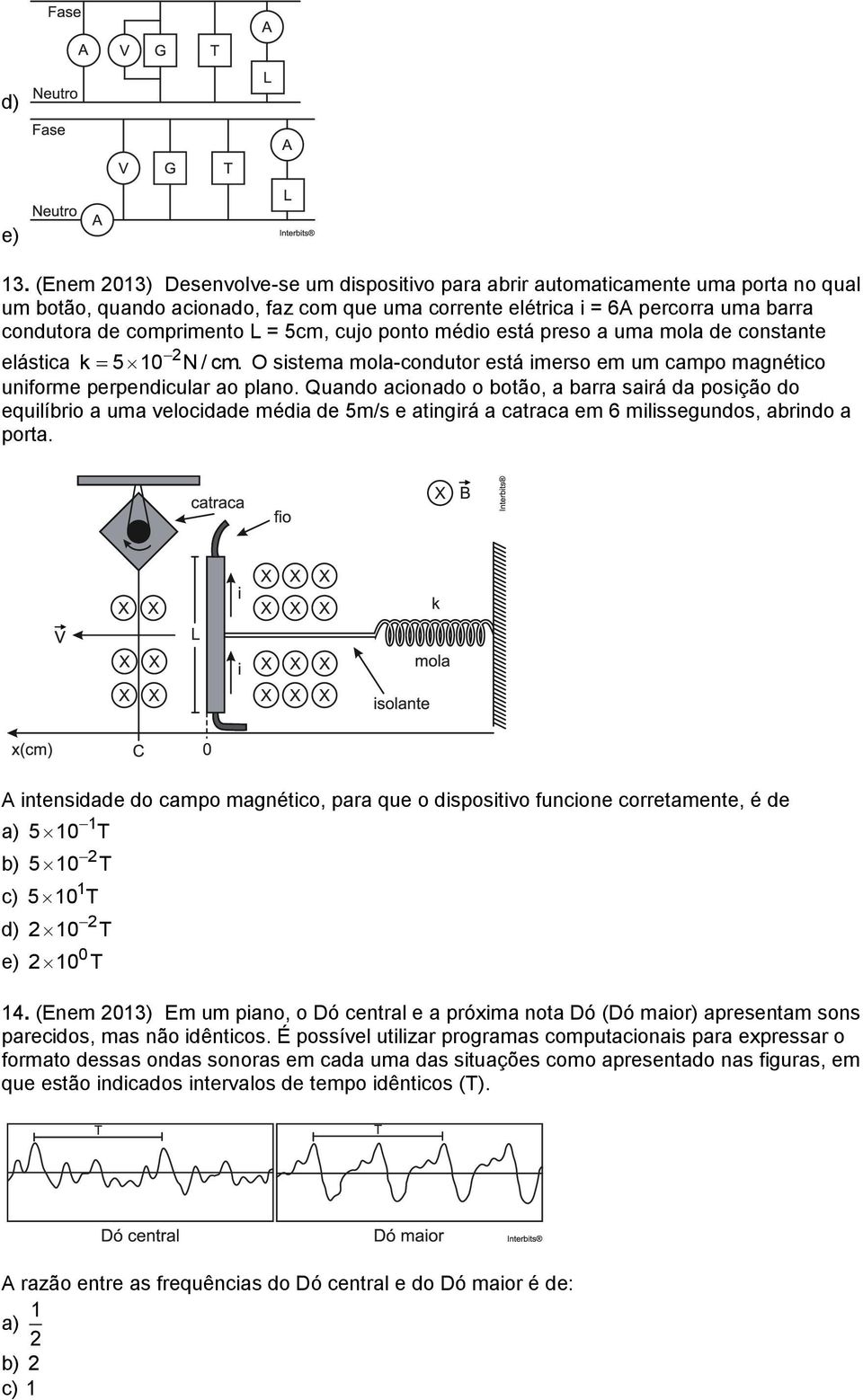 = 5cm, cujo ponto médio está preso a uma mola de constante 2 elástica k 5 10 N / cm. O sistema mola-condutor está imerso em um campo magnético uniforme perpendicular ao plano.