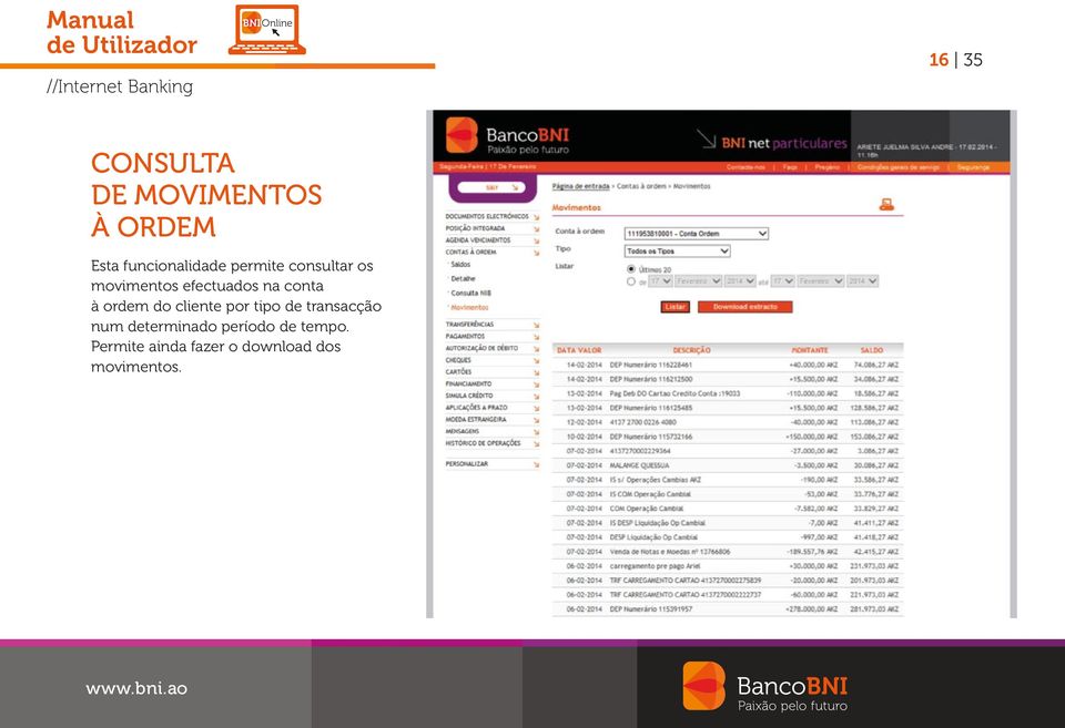 ordem do cliente por tipo de transacção num determinado