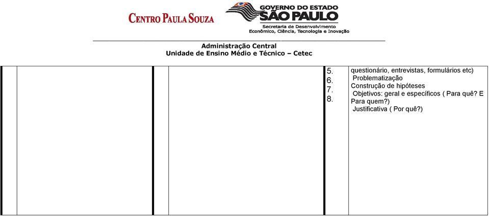 questionário, entrevistas, formulários etc) Problematização