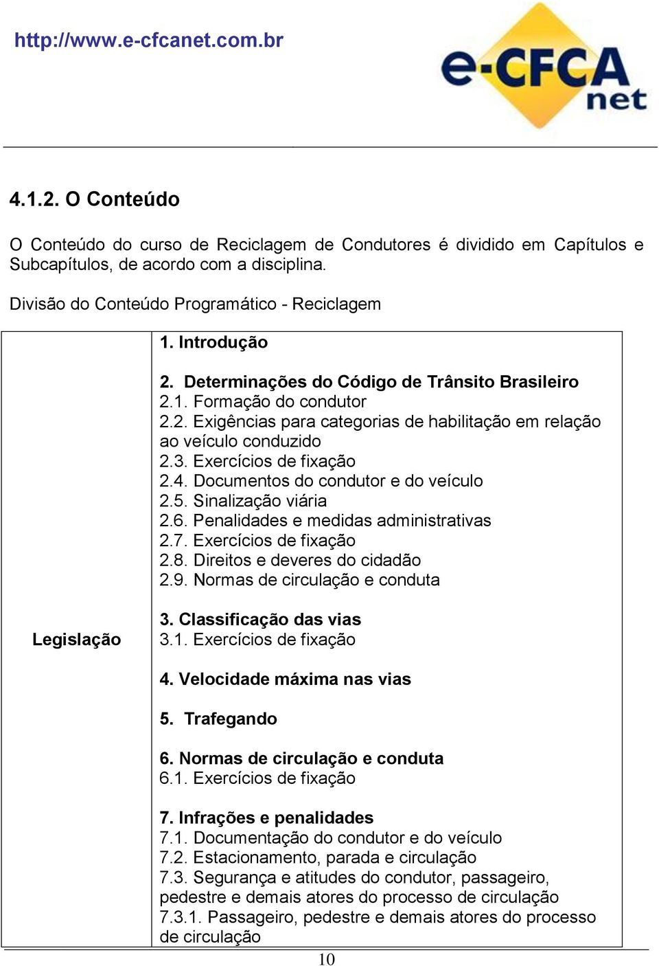 Documentos do condutor e do veículo 2.5. Sinalização viária 2.6. Penalidades e medidas administrativas 2.7. Exercícios de fixação 2.8. Direitos e deveres do cidadão 2.9.