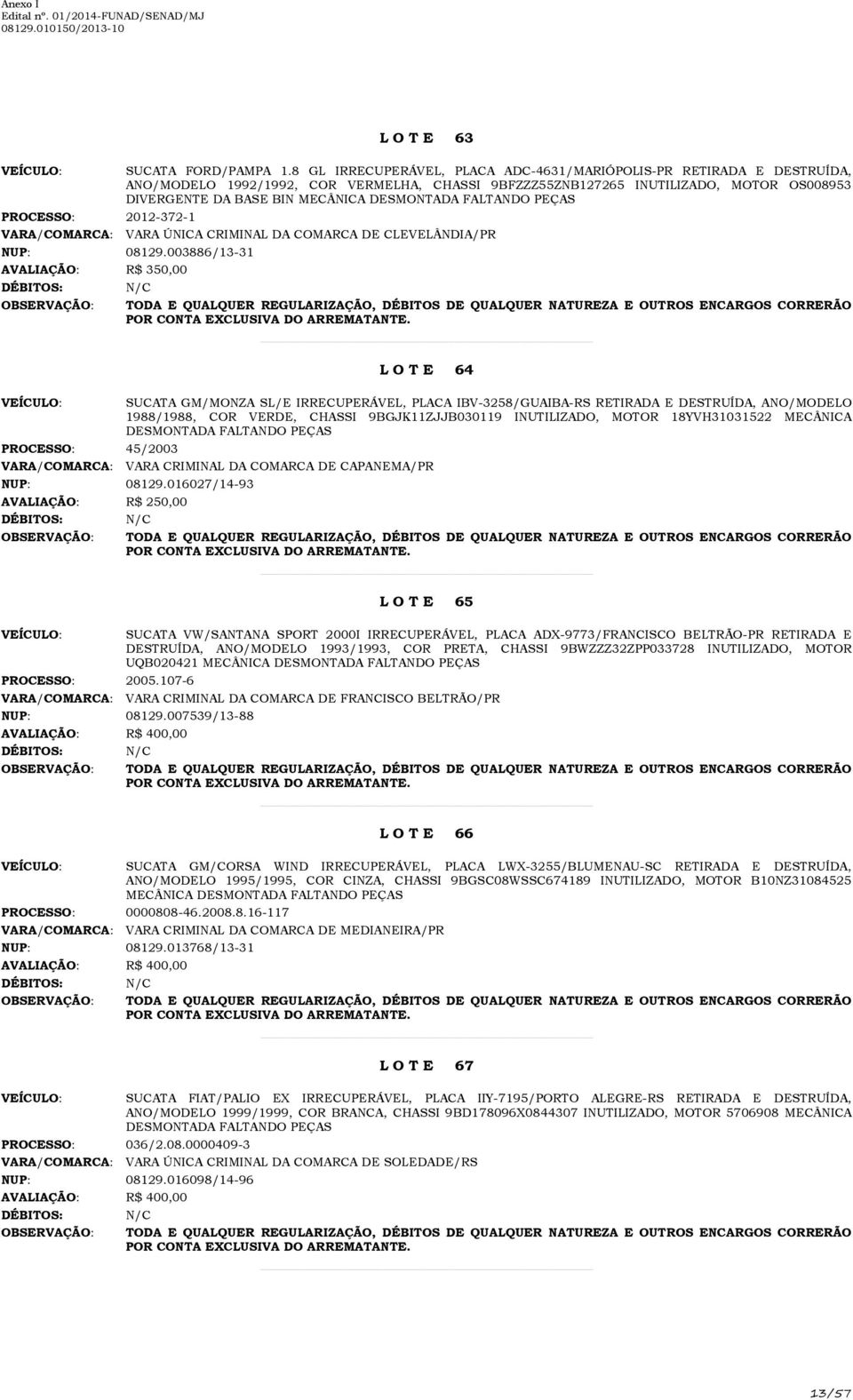 2012-372-1 VARA/COMARCA: VARA ÚNICA CRIMINAL DA COMARCA DE CLEVELÂNDIA/PR NUP: 08129.