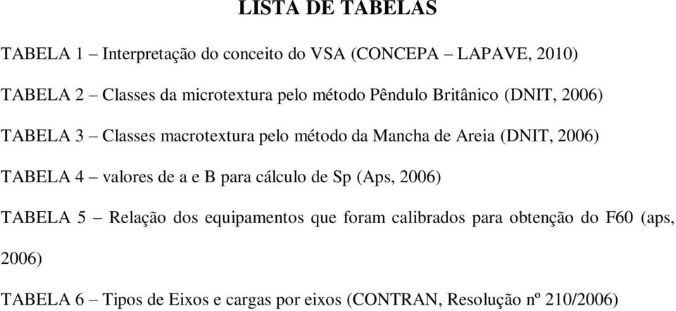 Areia (DNIT, 2006) TABELA 4 valores de a e B para cálculo de Sp (Aps, 2006) TABELA 5 Relação dos equipamentos