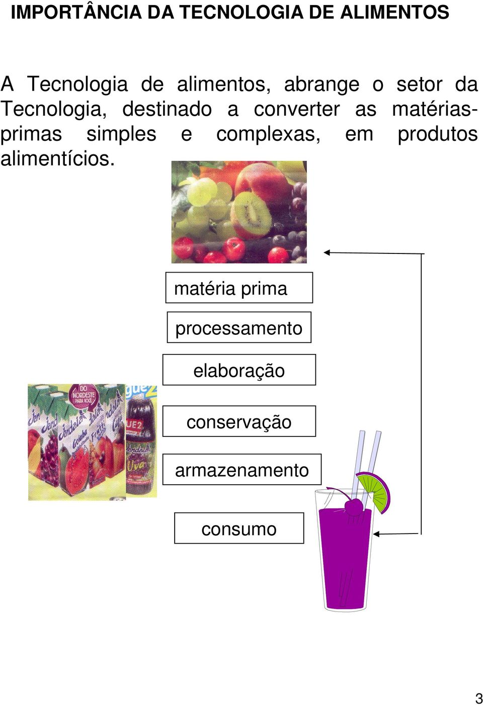 as matériasprimas simples e complexas, em produtos alimentícios.