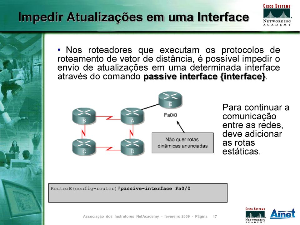 em uma determinada interface através do comando passive interface {interface}.