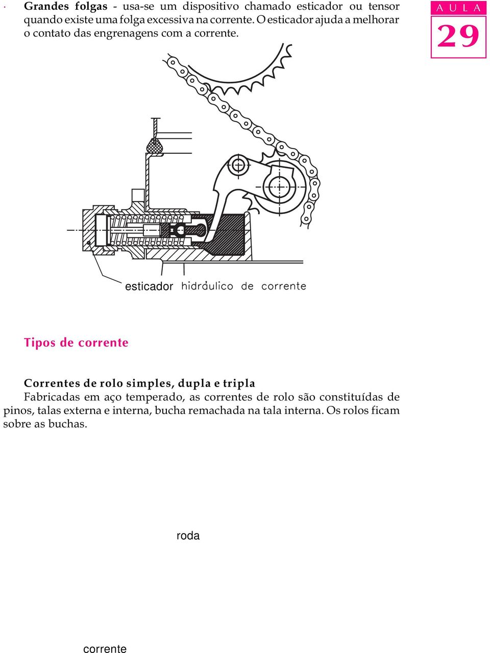 A U L A esticador Tipos de corrente Correntes de rolo simples, dupla e tripla Fabricadas em aço temperado, as