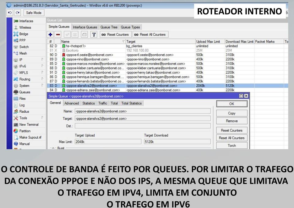 POR LIMITAR O TRAFEGO DA CONEXÃO PPPOE E NÃO DOS