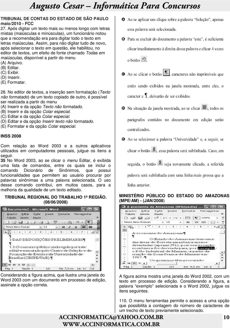 Assim, para não digitar tudo de novo, após selecionar o em questão, ele habilitou, no editor de s, um efeito de fonte chamado Todas em maiúsculas, disponível a partir do menu (A) Arquivo. (B) Editar.