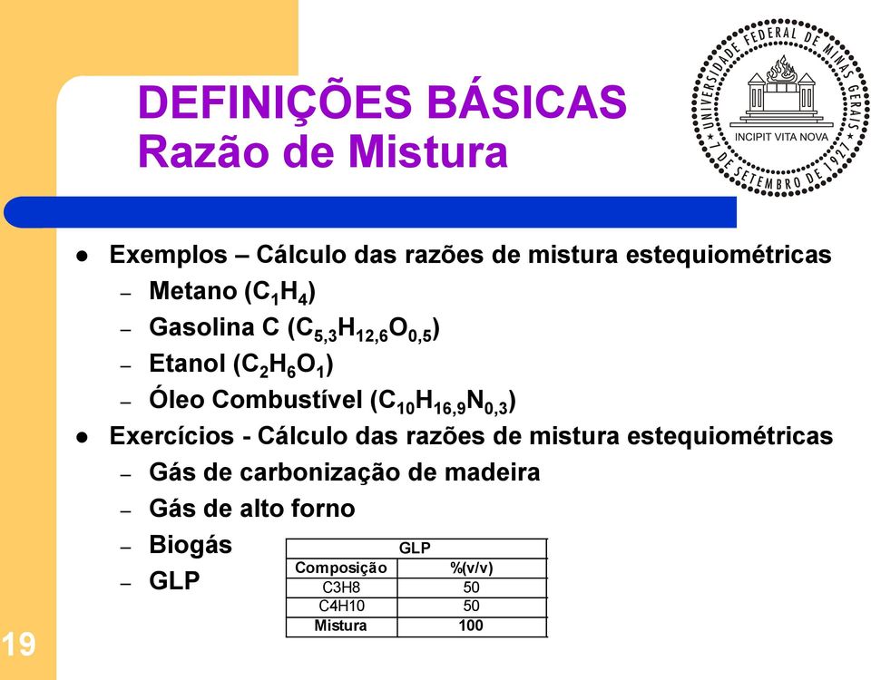 0,3 ) Exercícios - Cálculo das razões de mistura estequiométricas Gás de carbonização