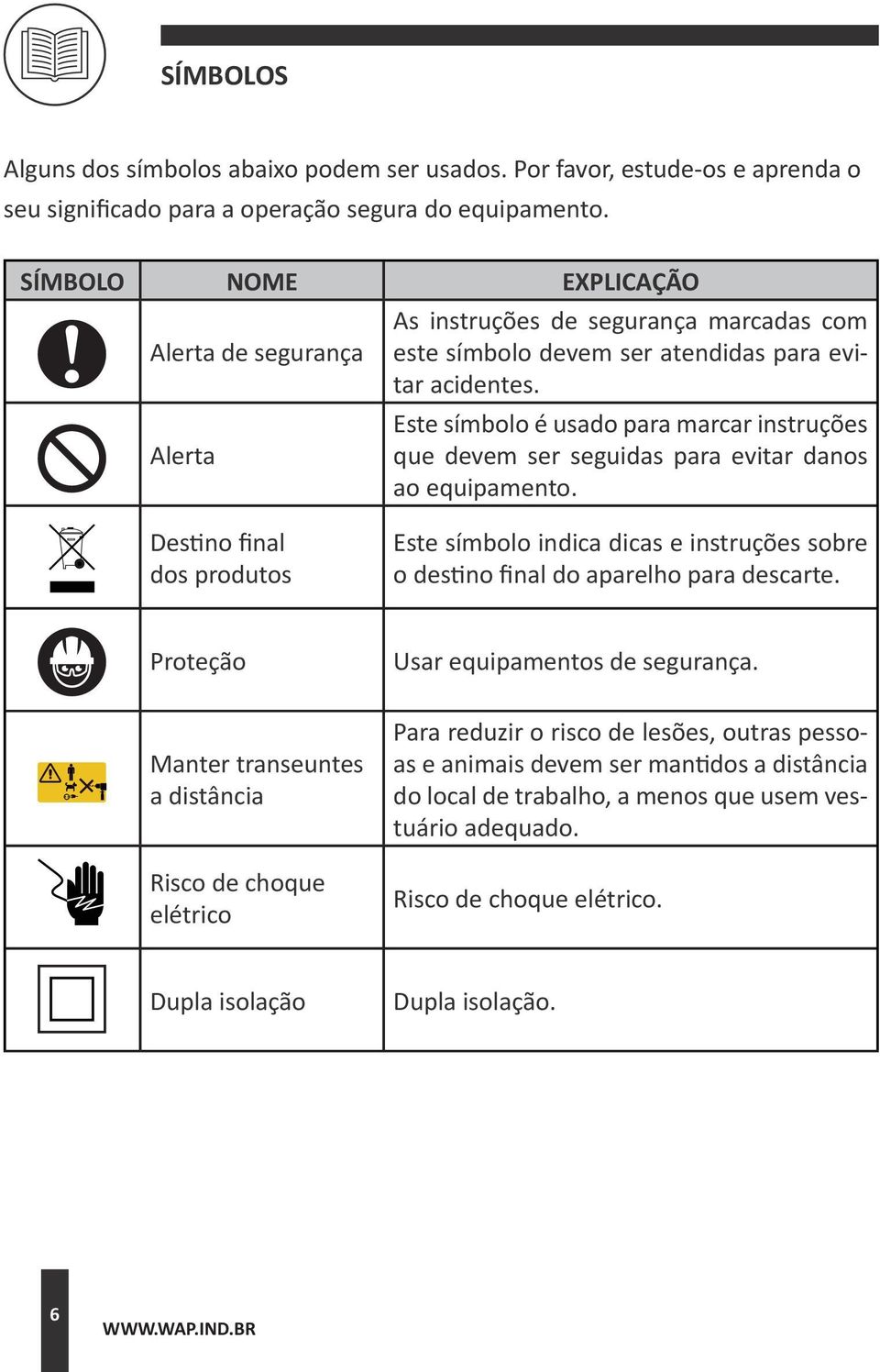 Alerta Este símbolo é usado para marcar instruções que devem ser seguidas para evitar danos ao equipamento.