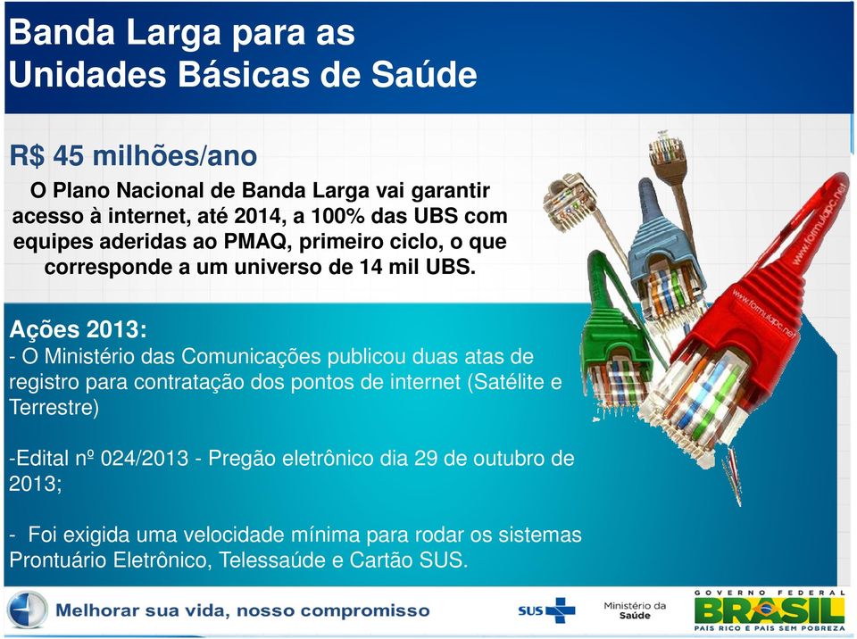 Ações 2013: - O Ministério das Comunicações publicou duas atas de registro para contratação dos pontos de internet (Satélite e Terrestre)