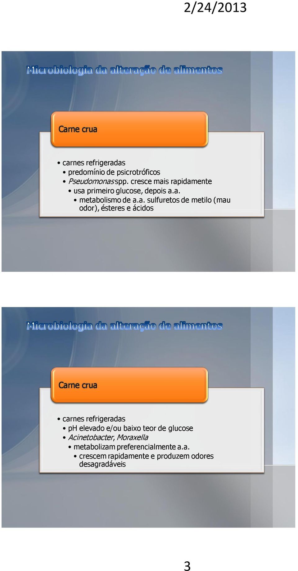 s rapidamente usa primeiro glucose, depois a.a. metabolismo de a.a. sulfuretos de metilo (mau