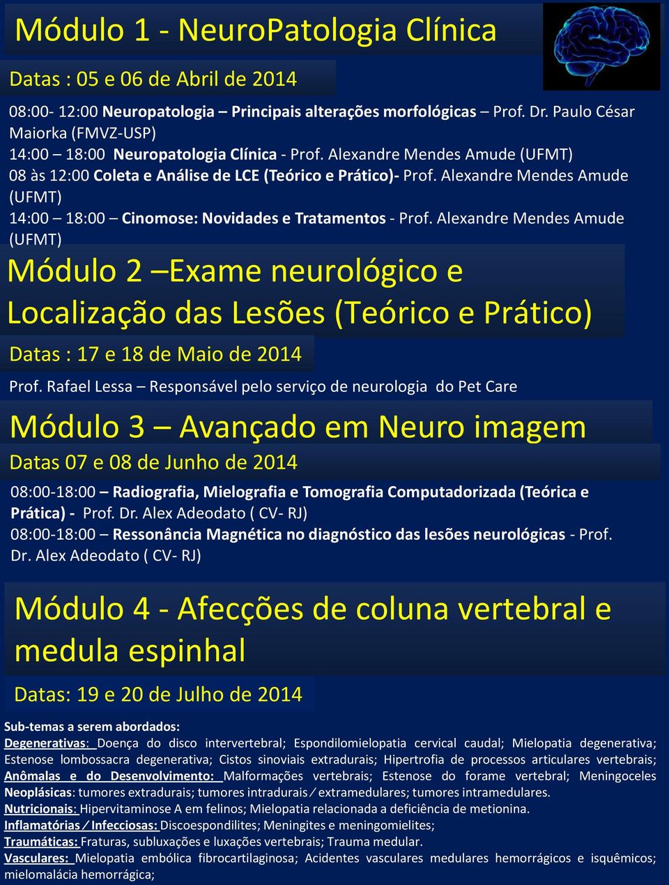 Alexandre Mendes Amude (UFMT) 14:00 18:00 Cinomose: Novidades e Tratamentos - Prof.