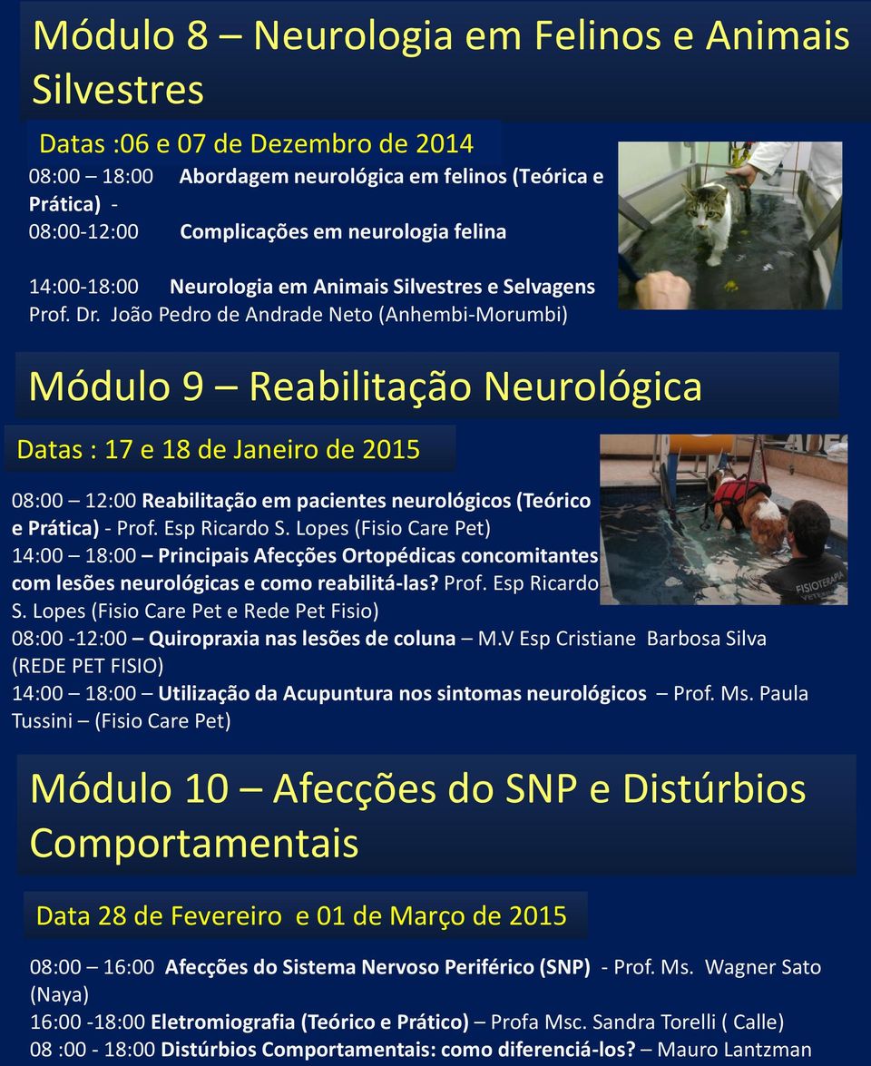 João Pedro de Andrade Neto (Anhembi-Morumbi) Módulo 9 Reabilitação Neurológica Datas : 17 e 18 de Janeiro de 2015 08:00 12:00 Reabilitação em pacientes neurológicos (Teórico e Prática) - Prof.
