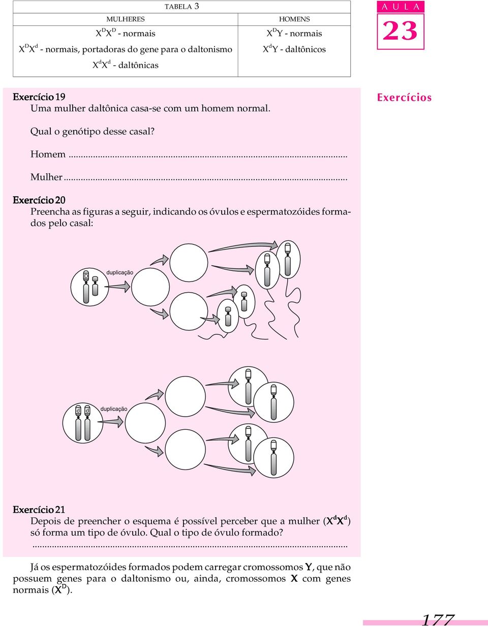 .. Exercício 20 Preencha as figuras a seguir, indicando os óvulos e espermatozóides formados pelo casal: Exercício 21 Depois de preencher o esquema é possível