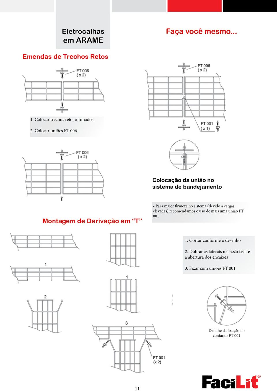 no sistema (devido a cargas elevadas) recomendamos o uso de mais uma união FT 001 1. Cortar conforme o desenho 2.